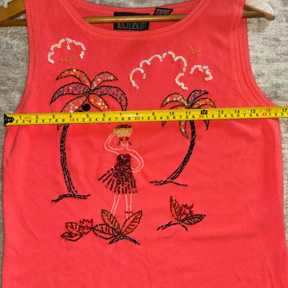 BETHANY Embroidered Palm Trees Sleeveless Top - Size Large - Color Orange - Picture 8 of 8